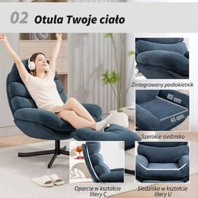 HOMCOM Fotel relaksacyjny z podnóżkiem, lounge z tkaniny chenille, nowoczesny fotel do oglądania TV, 78 x 93 x 100 cm, niebieski