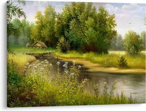 Obraz - Rzeka przy lesie, obraz olejny (70x50 cm)