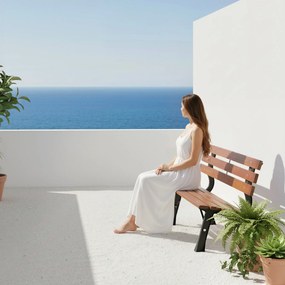 Outsunny Ławka dla 2 osób, do ogrodu i tarasu, Żeliwo + Drewno naturalne, 120 x 57 x 70 cm, Brązowy