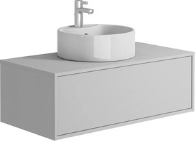 Szafka łazienkowa wisząca  biała z okrągłą umywalką - 94 cm - TEANA II