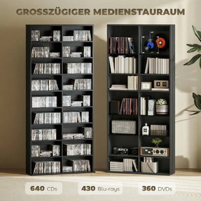 HOMCOM regał do przechowywania 640 płyt CD, regał na Blu-ray z 18 przegrodami i 14 regulowanymi półkami, Czarny | Aosom PL