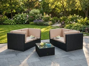 Zestaw sof z czarnego technorattanu (2 x sofa + stolik) TINTO