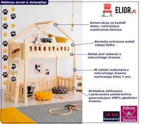 Drewniane łóżko piętrowe domek - Salva 3X