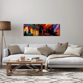 Obraz - Kolorowa abstrakcja miasta (z zegarem) (90x30 cm)