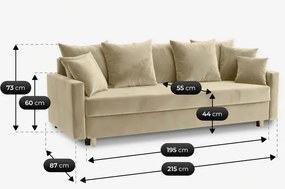 Sofa z Funkcją Spania MARIELA Beżowa Welurowa Skandynawska