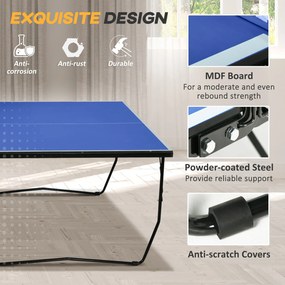 SPORTNOW Stół do Tenisa Stołowego, Składany, 8 Kół, Rama z Malowanej Proszkowo Stali, MDF, 274 x 152,5 x 76 cm, Niebieski