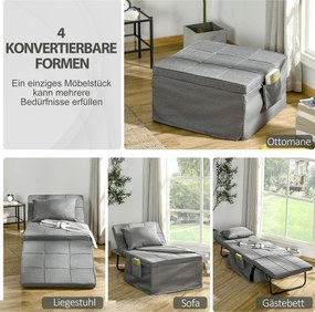 HOMCOM Składane łóżko 4w1, fotel otomana, leżak z piankowym materacem, z regulacją wysokości, łóżeczko podróżne szare 188x75x38 cm