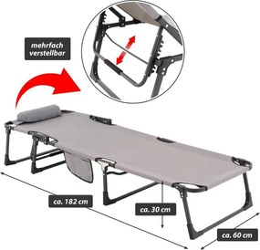 Składana leżanka, szara, poliester, wymiary: 182 x 60 x 30cm