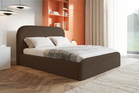 Łóżko tapicerowane 140x200 Wendra - stelaż metalowy, okrągłe zagłowie, boucle - brązowy (Catch Me 6)