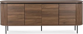 Komoda do Salonu BECK 200 cm Orzech Czterodrzwiowa Ryflowana Nowoczesna