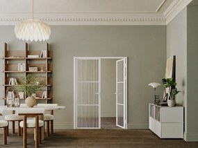 Drzwi z ościeżnicą dwuskrzydłowe odwracalne z Aluminium i Szkła hartowanego Teksturowanego - 2 x wys. 204 x szer. 73 cm - Biały MASERU