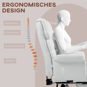 HOMCOM Ergonomiczny fotel biurowy z regulacją wysokości 48-56 cm nachylanym oparciem i podnóżkiem 69 x 65 x 107-115 cm biały | Aosom PL