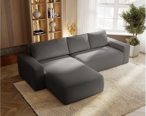 Emporius Aldo L narożnik do salonu - sofa z funkcją spania i pojemnikiem - nowoczesny styl, lewostronny, tkanina aksamitna, szary (Komodo 21)