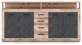 Komoda Czterodrzwiowa BLAGO 190 cm Surowy Dąb/Czarny Loft