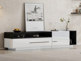 Meble TV 170 cm - 1 duża szuflada i 3 przegrody - Biały i Czarny