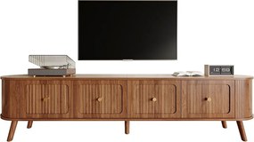 Nowoczesna szafka RTV - 180 x 38 x 47 cm - z 4 drzwiami + nogi drewniane - unikatowy design - MDF + płyta wiórowa - brązowa