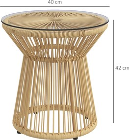 Outsunny Stolik Ogrodowy Stolik Rattanowy, Blat ze Szkła, PE-Rattan, 40 cm x 40 cm x 42 cm Beżowy