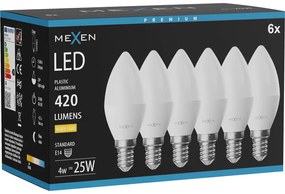 Mexen Nova 6x żarówka LED E14, C37, 4W, Ciepła - 3000K, 420 lm - L102-E14-0430-01x06
