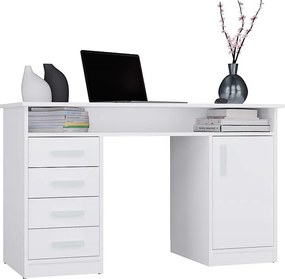 Biurko ADA | Białe | 4 Szuflady Szafka Półki | 125x55x75 cm | Do Biura/Pokoju