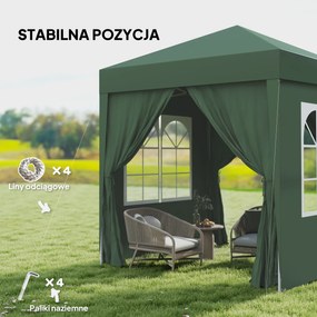 Outsunny Pawilon Składany 2x2m - 4 Ściany, 2 Okna, Stal, Ciemnozielony - Mobilny Cień na Działce