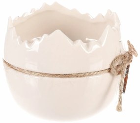 Wielkanocny ceramiczny pojemnik na kwiaty wkształcie skorupki zajączka, 9 x 9 x 9 cm, biały