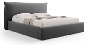 Ciemnoszare tapicerowane łóżko dwuosobowe ze schowkiem i stelażem 160x200 cm Elio – Milo Casa