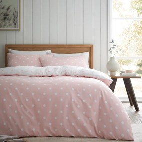 Biało-różowa flanelowa pościel jednoosobowa 135x200 cm Polka Dot – Catherine Lansfield