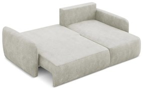 Kremowy narożnik rozkładany z tkaniny szenilowej ze schowkiem (prawostronny/z szezlongiem) Lilo – Makamii