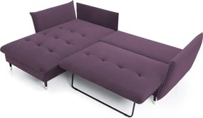 Narożnik GLAM Lewostronny z funkcją spania, zestaw z poduszkami wolnostojący tkanina RIVIERA 69 Fioletowy DOMO HOME