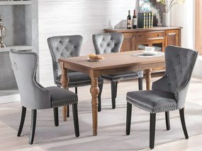 Zestaw 4 krzeseł skandynawskich - tkanina aksamitna - z dębowymi nogami - Szary