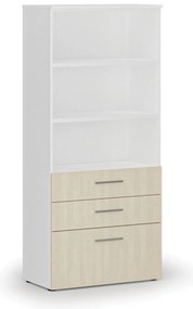 Szafa biurowa z kombinowanymi szufladami PRIMO WHITE, 800 x 420 x 1781 mm, biały/brzoza