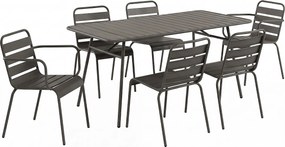 Metalowa jadalnia ogrodowa - stół dł.160 cm z 2 sztaplowanymi fotelami i 4 sztaplowanymi krzesłami - Ciemnoszary - MIRMANDE