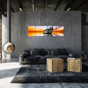 Obraz - Wschód słońca nad wrakiem łodzi (170x50 cm)