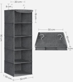 Szary wiszący organizer z 5 półkami D2-D88