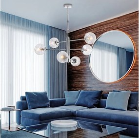 Lampa wisząca Demetra z polerowanego chromowanego żelaza, 6 świateł X 97 Ø73 BL279-6-CR