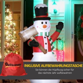 Outsunny Dekoracja Bożonarodzeniowa, Bałwanek z Tabliczką, nadmuchiwany, duży, w zestawie z dmuchawą, 103 długość x 70 szerokość x 180 wysokość cm