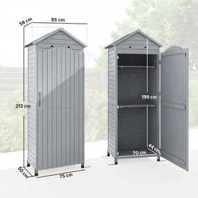 Outsunny Drewniany schowek ogrodowy, wysoki schowek na narzędzia z regulowanymi półkami, magnetyczne drzwi, galwanizowany dach, wentylacja | Aosom PL