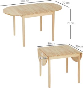 HOMCOM Rozkładany stół jadalniany z drewna sosnowego na 6 osób z opcją opuszczania boków 140 x 70 x 75 cm, Drewno naturalne