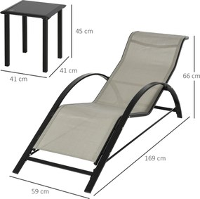 Outsunny Zestaw 3-częściowy leżaków ogrodowych z stolikiem bocznym Metalowa konstrukcja Komfort i styl Szary Czarny | Aosom PL