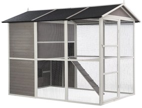 Kurnik drewniany z wybiegiem - 10 kur - dł. 266 x szer. 174 x wys. 205 cm - Biały - FERAS