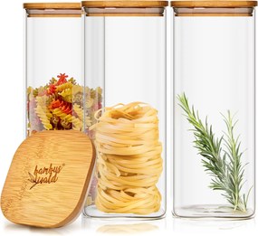 Klarstein Zestaw kwadratowych pojemników z pokrywkami bambusowymi