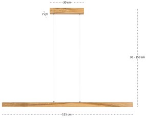 Lampa wisząca LED 115 cm z drewna jesionowego w stylu rustykalnym L115