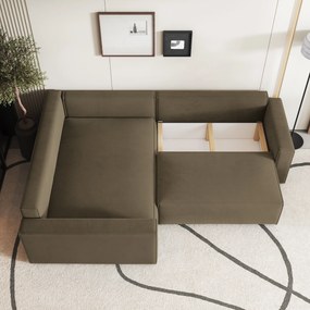 Masseno Narożnik ERONIS z funkcją spania i pojemnikiem na pościel Narozniki L, Rozkładana sofa - Beżowy, MONOLITH 09