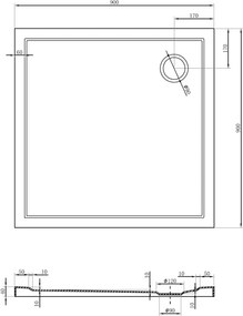 Mexen Flow brodzik kwadratowy slim 90 x 90 cm, biały połysk - 46S109090