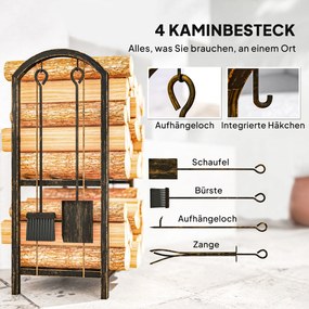 Outsunny Stojak na drewno 43×30×74 cm, 2 poziomy, z 4 narzędziami i hakami