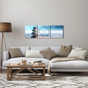 Obraz piasku, lilii i kamieni spa (z zegarem) (90x30 cm)