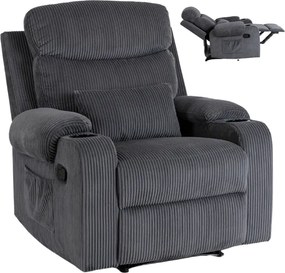 Fotel Rozkładany z Podnóżkiem TORRES Szary Sztruksowy Nowoczesny