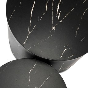 Zestaw Stolików Kawowych LEILA 38 cm/48 cm Czarny Marmur Nowoczesny Glamour