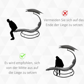 Outsunny Huśtająca się Leżanka Krzesło Huśtawka Relaksacyjna z Dachem Ogród Balkon Biuro Ciemnoszary 185 x 114 x 190 cm