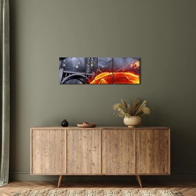 Obraz płonącego samochodu (z zegarem) (90x30 cm)